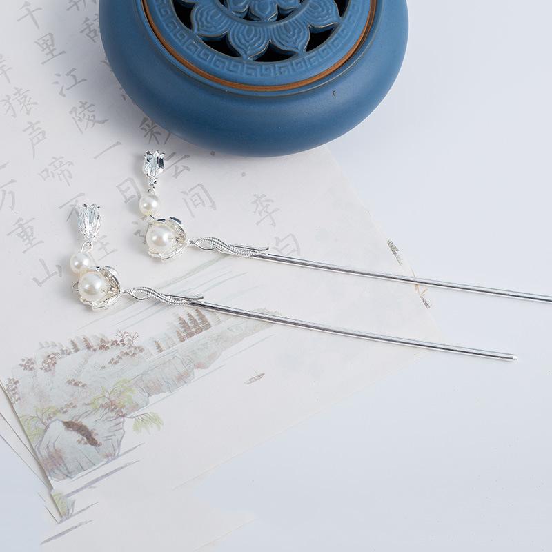 Chinese Style Vintage Hairpin Elegant Flower Vine Jade Stone Hair Stick Hanfu Cheongsam Evening Dress Hair Decor Accessories