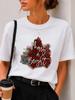 (Asian Size) Plaid Trend Cute Merry Christmas Fashion Short Sleeve T-shirts Women's Top O-neck T Shirt Print Casual New Year Clothing Graphic Tee