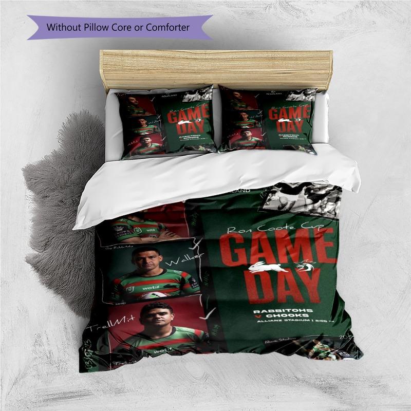 Rabbitohs Rugby Team Game Day Poster Print 3 Pieces Duvet Cover Set Rugby Fan Bedding Bedroom Home Decor Without Pillow Core