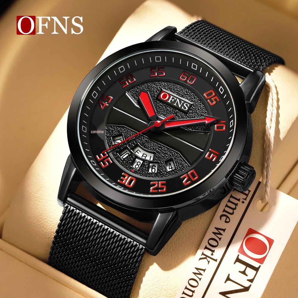 OFNS Men's Waterproof Quartz Watch with Double Calendar