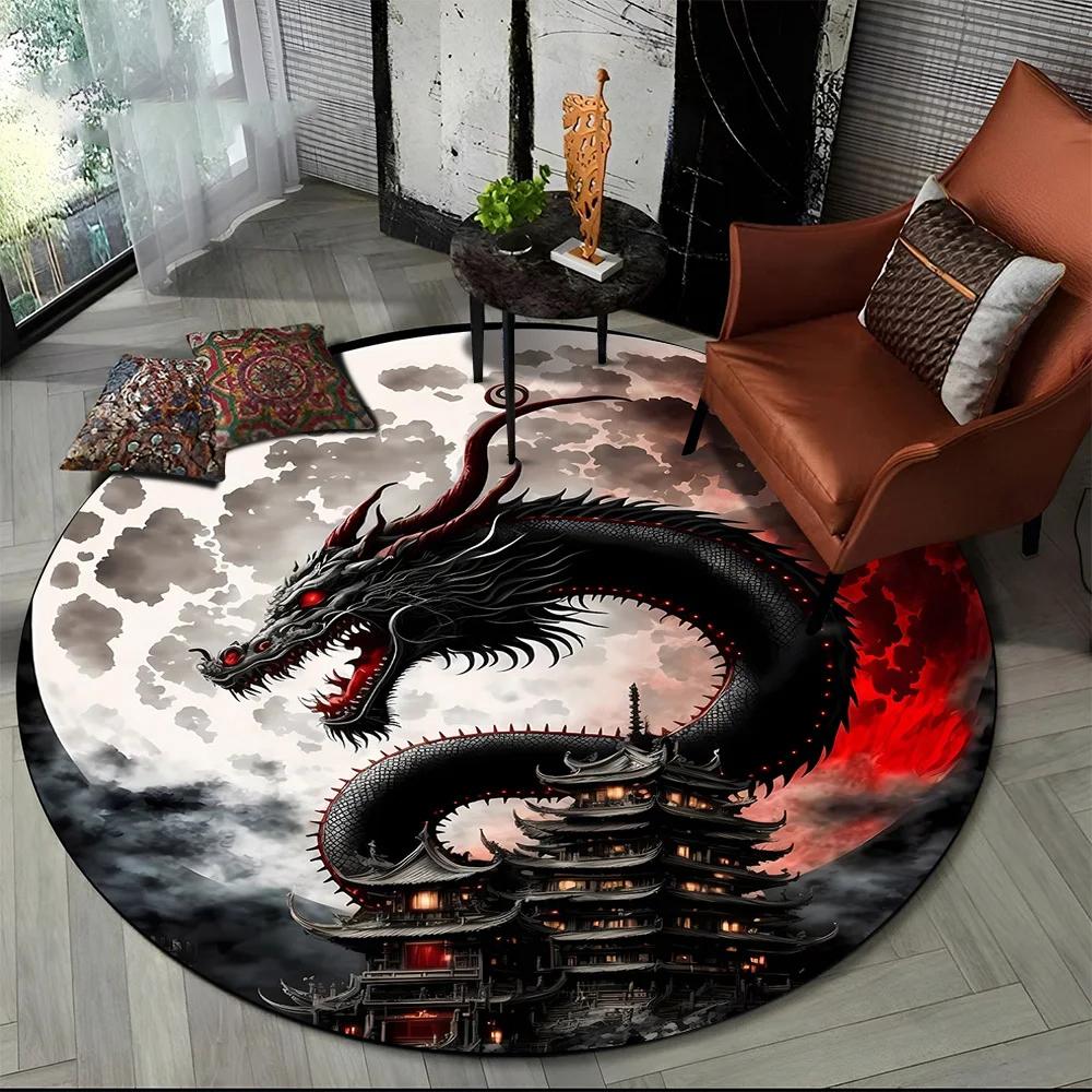 New Loong Chinese Style Dreamy Dragon Cartoon Round Carpet Rug for Bedroom Living Room Sofa Decoration Pet Decor Floor Mat