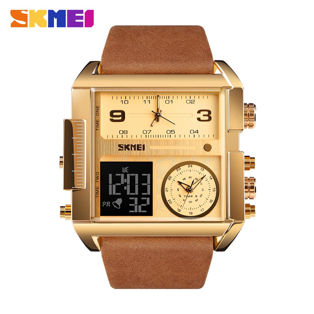 SKMEI Stainless Steel Mens Watches Quartz Military Sports Waterproof LED Digital Wristwatches