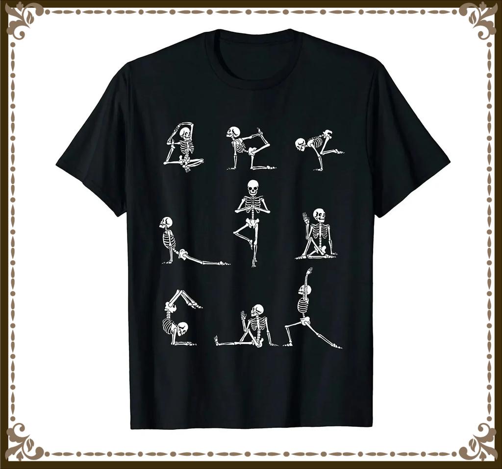 Funny Yoga Skeleton Halloween Vintage Gift TShirt 100 Cotton ONeck Summer Short Sleeve Casual Mens Tshirt Size S3XL
