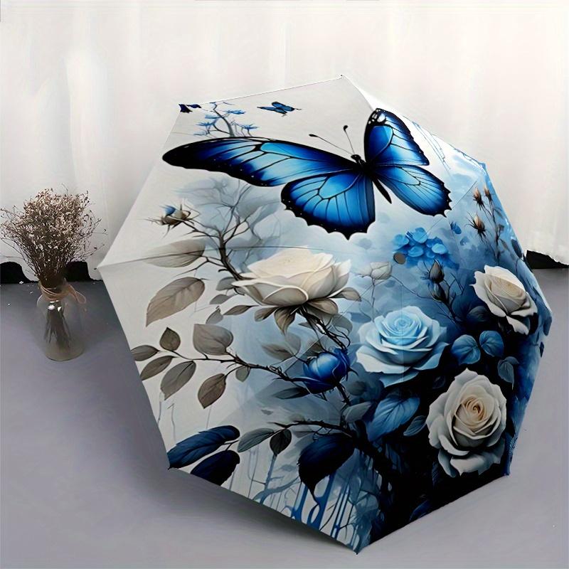 1pc Creative Butterfly Art Pattern Cartoon Umbrella, Fashionable, Personalized, High-Value Folding Umbrella, a Must-Have for Summer, 8-Rib D