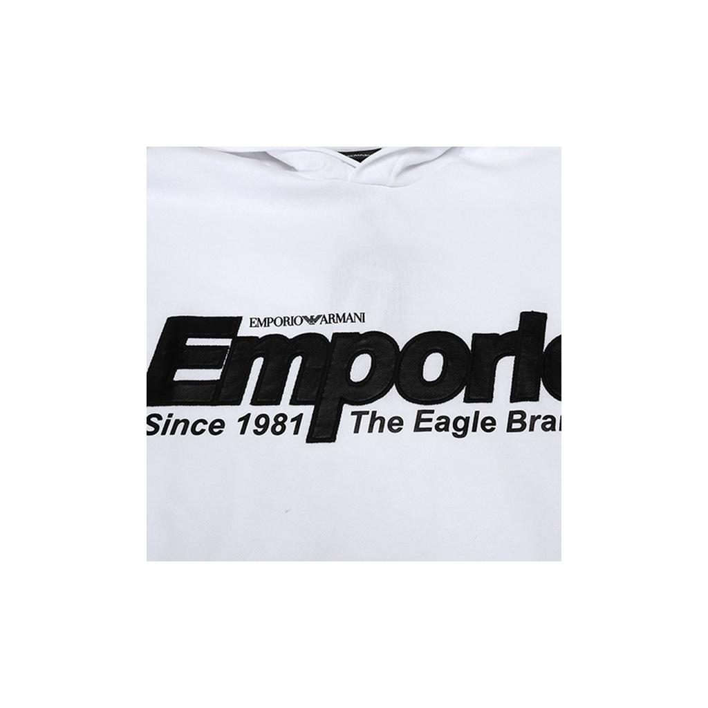 Emporio Armani Black Logo Pattern Hooded Sweatshirt Men tops White 6G1MF8-1J07Z-0140
