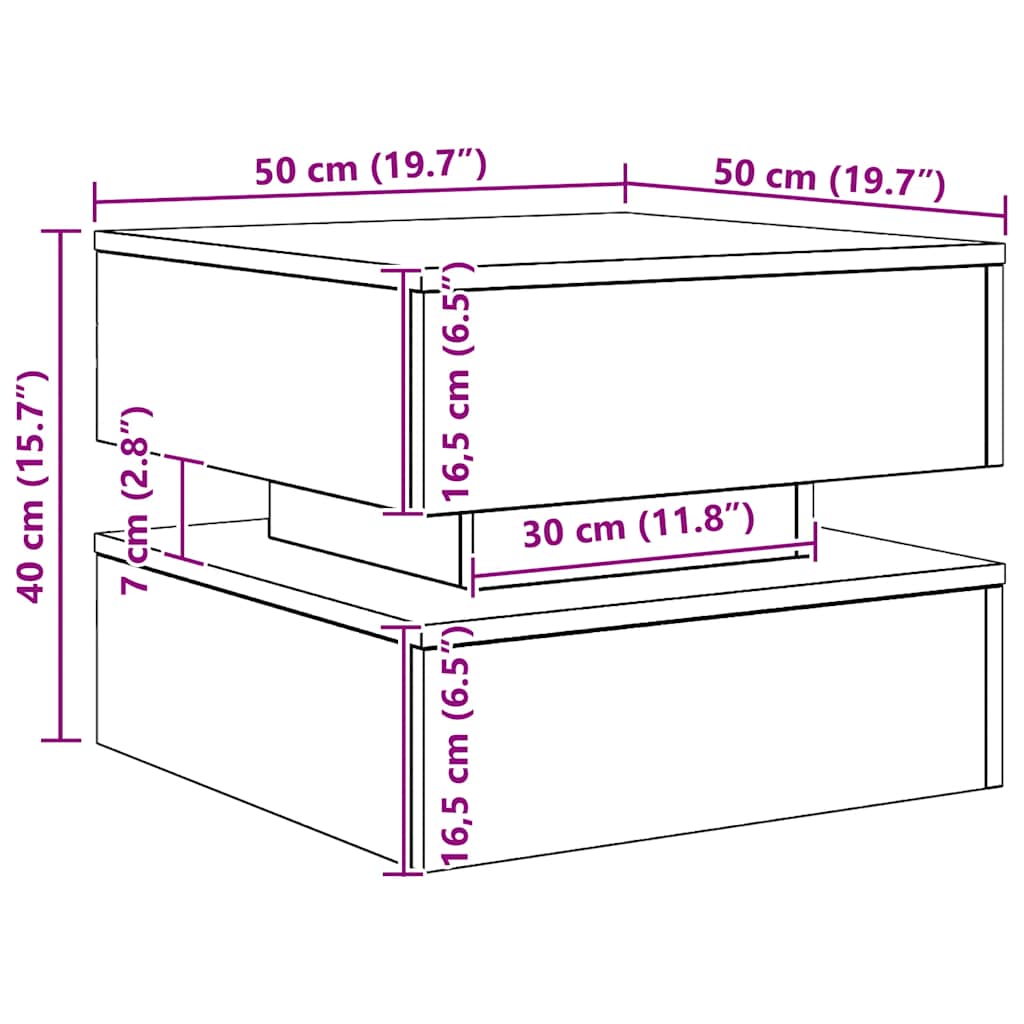LED Coffee Table Artisan Oak 50 X 50 X 40 Cm