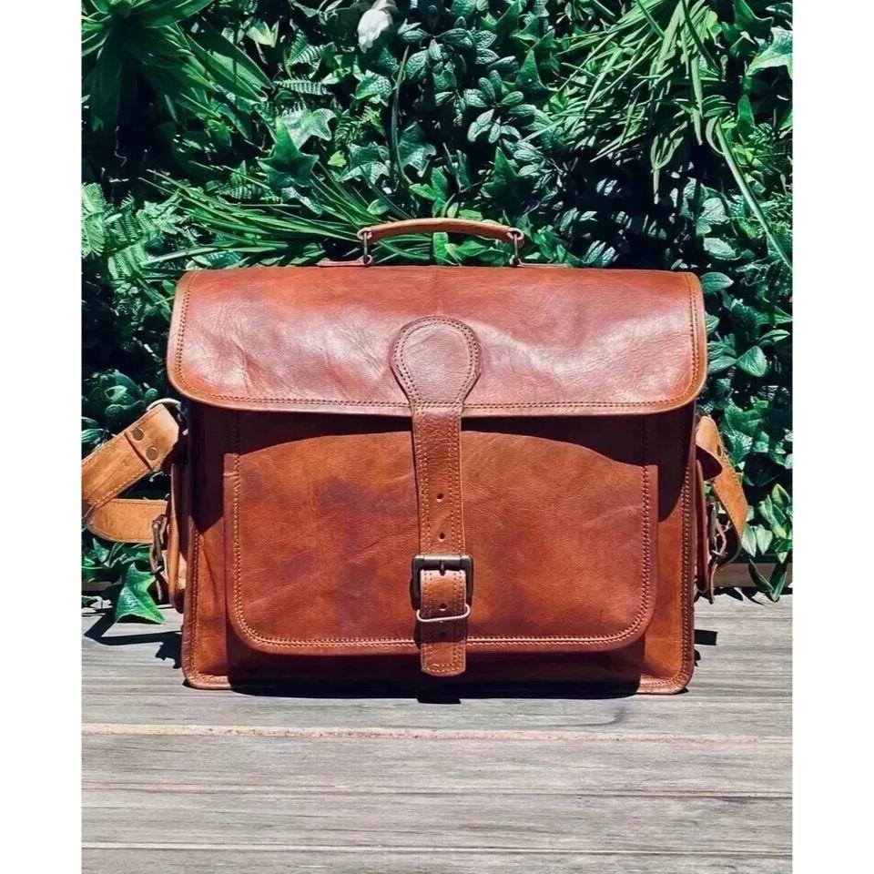 New Handmade Men Goat Leather Messenger Laptop Handmade Brown Bag