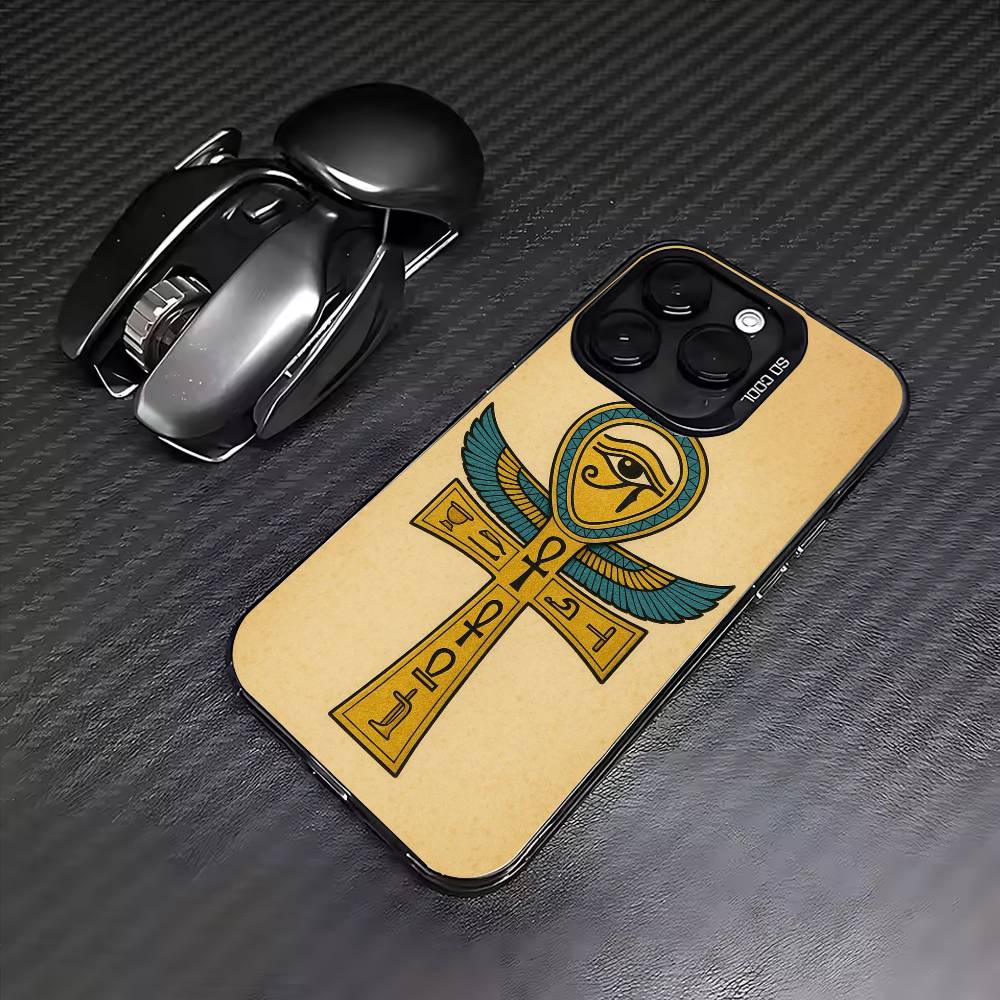 Egyptian Eye Of Horus Phone Case For iPhone17,16,15,14,13,12,11 Plus,Pro Max Colored Silver Plated Inside Cover