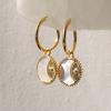 Retro Natürliche Muschel Sonne Mond Runder Kreis Anhänger Halskette für Frauen Edelstahl Gold Farbe Charms Creolen Ohrringe