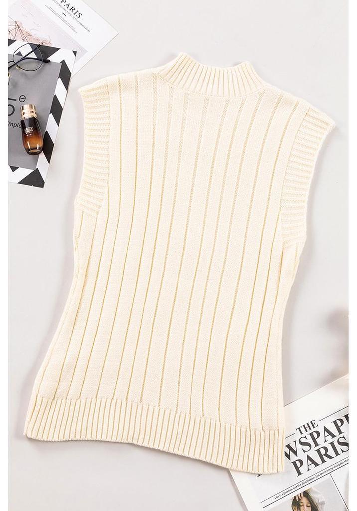 Women's Winter Sleeveless High Collar Vest Sweater - European & American Style, Solid Color