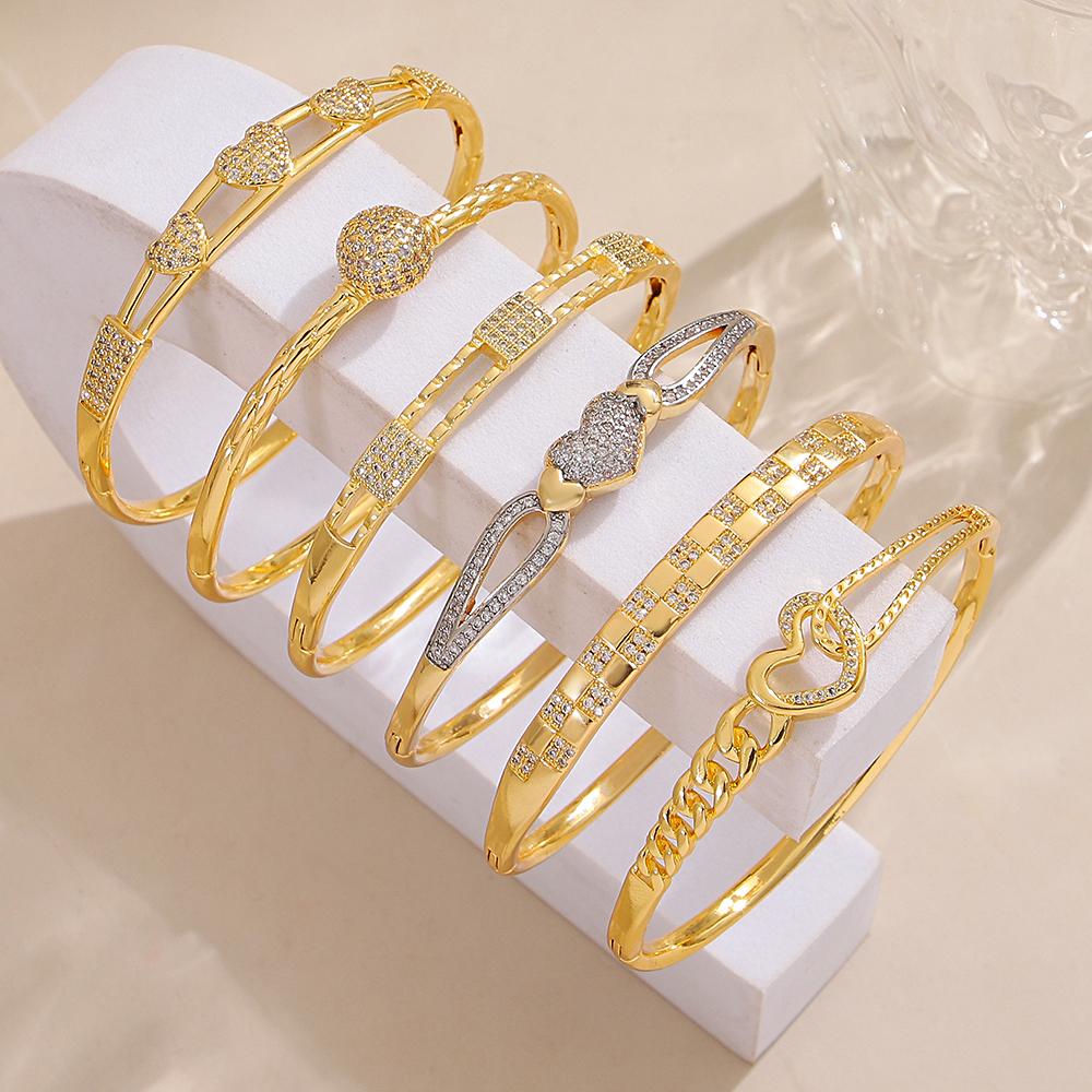 6 Styles Elegant Zircon Geometry Charm Bracelet for Women Trendy Smooth Surface Gold Color Plated Spring Bangle Luxury Jewelry