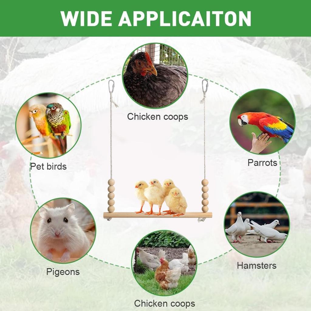 Wooden Chicken Swing Toy Parrots Perch Stand Hanging Bird Cage Accessories for Macaw Cockatiels Conures Finches Chicken Toys