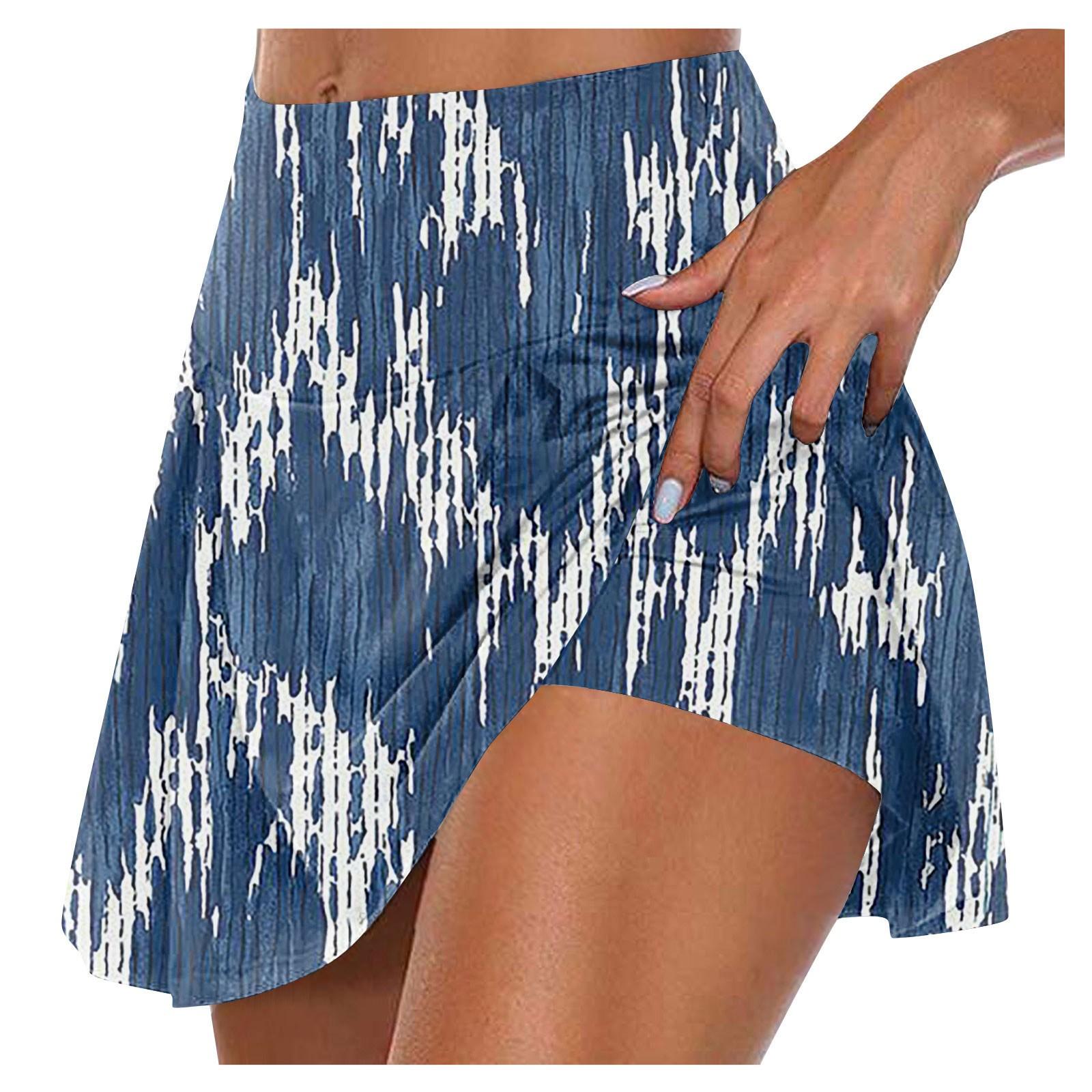 

Женские спортивные эластичные плиссированные теннисные юбки для бега, йоги, внутренние шорты, эластичные спортивные шорты для гольфа L синий