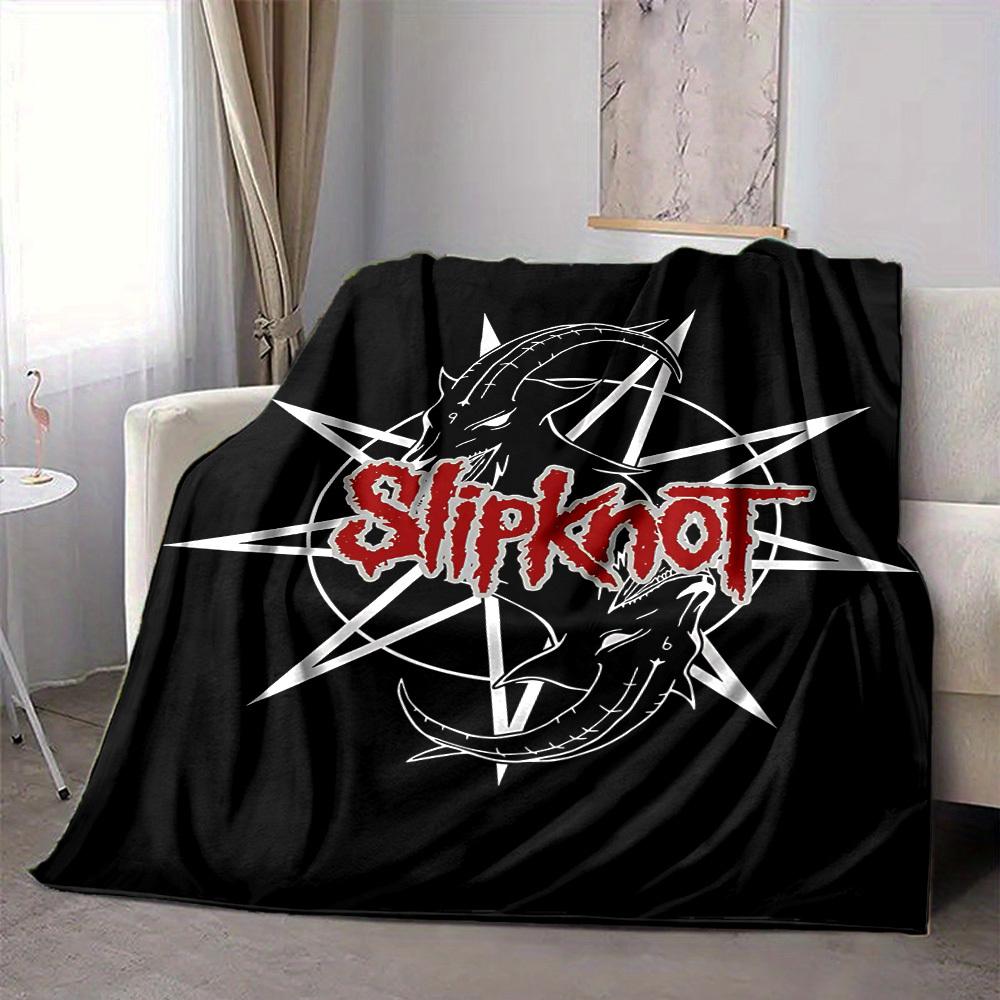 1 stuks Slipknot Bandlogo Flanellen Deken [Gezellige Plaid] Voor Bank, Bed, Reizen, Kamperen, Woonkamer, Kantoor, Bank, Stoel, En Bed