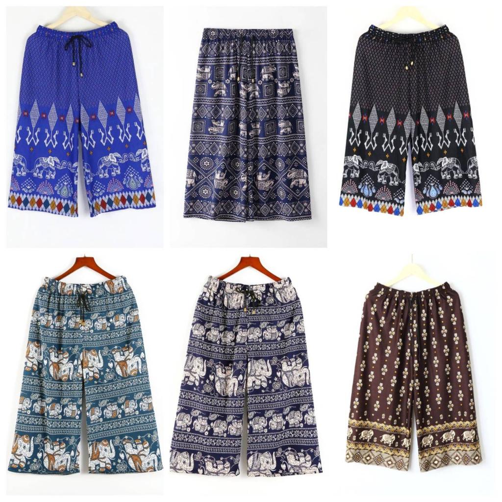 Elephant Pants Loose Legs Adjustable Elastic High Waistband Strap Rope Women Men Unisex Print Thailand Casual Streetwear Beach Bohemian Retro Vintage