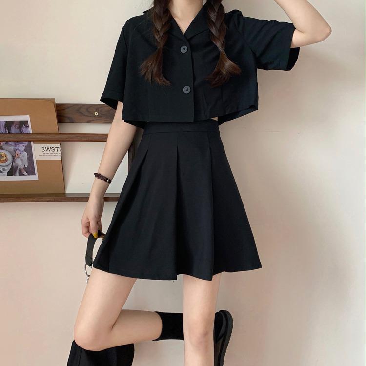 

High-Waisted Black A-Line Pleated Mini Skirt - Spring/Summer 2024 Korean Style, Slimming & Versatile for Women XXL