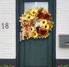 Fall Wreath 20inch Fall Sunflower Wreaths for Front Door Artificial Autumn Wreath with Maple Leaves Burlap Bows for Thanksgiving