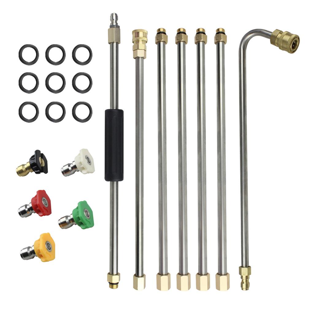 Pressure Washer Extension Wand Set with 5 Spray Nozzle Tips Universal Washer Extension Rod Kit for Gutter Cleaning