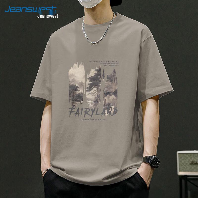T-shirt da uomo Jeanswest a vestibilità larga con stampa paesaggistica in cotone pesante