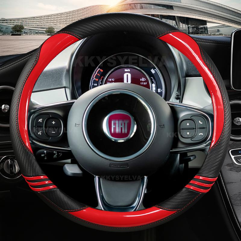 Car Steering Wheel Cover Carbon Fiber For Fiat 500 2007- 500e   500L 2014-2018 500X 2015- Auto Accessories