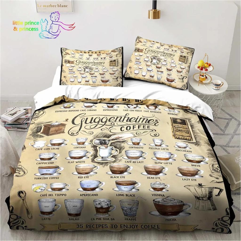 Bettwäsche-Set mit Kaffeemuster, bequemer Bettbezug, Kissenbezug, Kinderzimmerdekoration, Heimtextilien