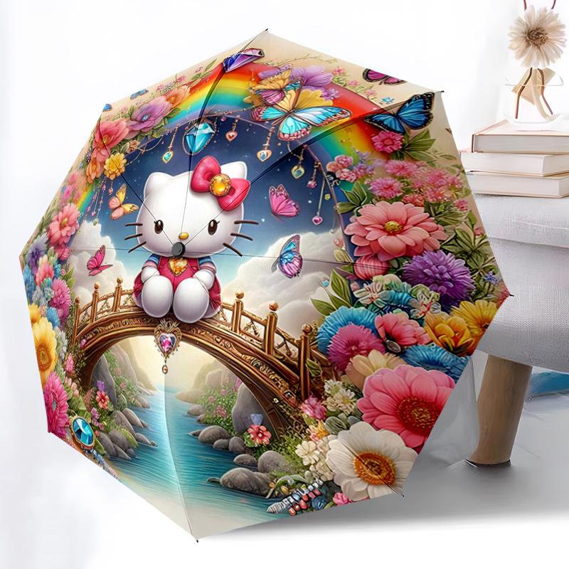 

1pc Hello Kitty Floral Automatic Opening Folding Umbrella with 8-Bone Iron Frame - Perfect for Fans, Travelers, Everyday Use, and Festive Gifts!H054