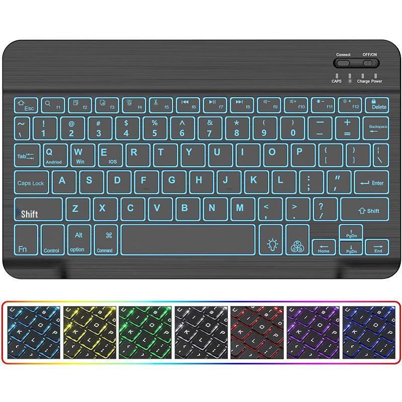 Compatible Protective Case with Seven-Color Backlit Detachable Bluetooth Keyboard for iPad Pro 11"/10.2", with Pen Slot.