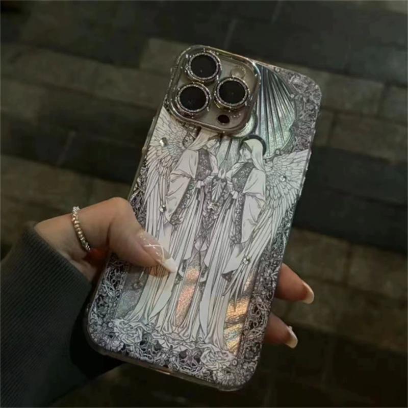 

Ретро Купидон Ангел Аврора Лазерный Чехол для Телефона Для iPhone 16 15 14 13 12 Pro Max 11 INS Роскошный Блестящий Защитный Чехол для Объектива iPhone 16