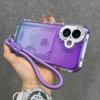 Gradient Slot Card Holder Wrist Strap Lanyard Phone Case For iPhone 15 16 Pro Max Plus 13 12 Air Cushion Bumper Protective Cover