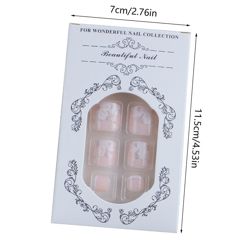 24Pcs Sparkling Golden Glitter Flower Press On Toenails With Design Glossy Full Cover Short Square False Toenails