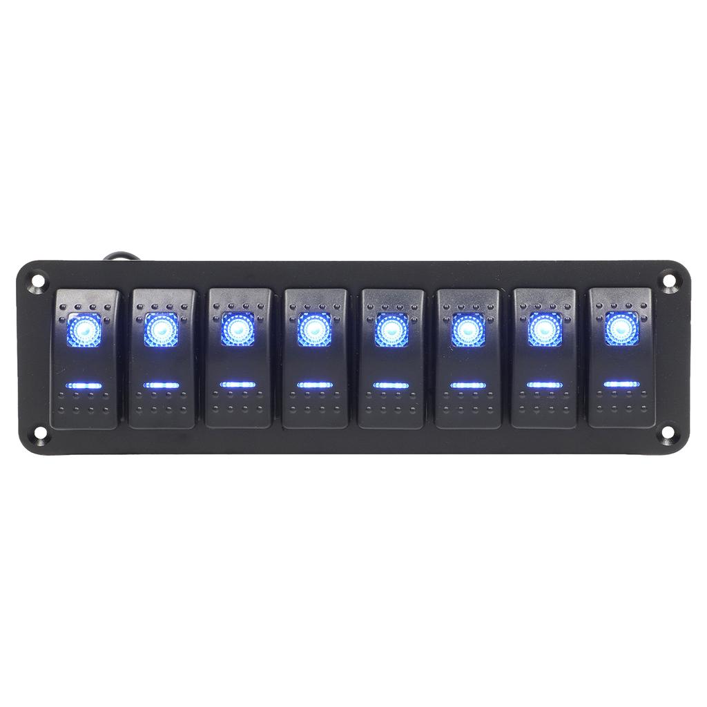 8 Gang Rocker Switch Panel LED Backlit On Off Switch Waterproof Overload Protection Pre Wire for Car RV Bus Marine Boat