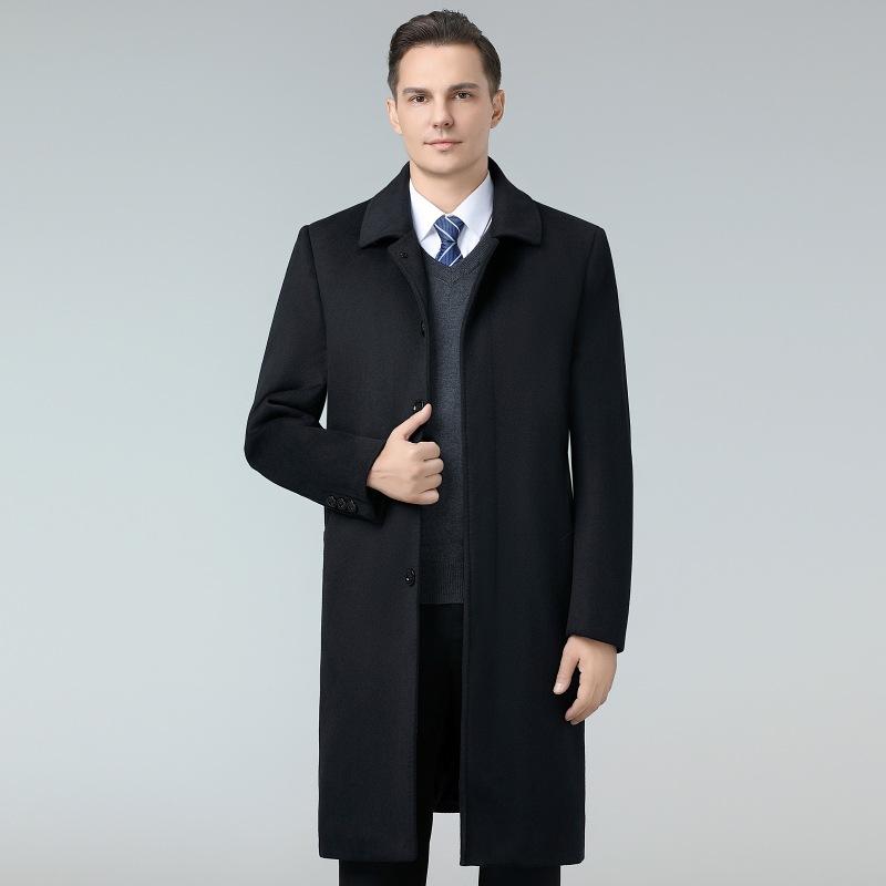Winter Middle-aged Wool Coat Men's Medium and Long Trench Coat Middle-aged and Elderly Dad's Woolen Coat