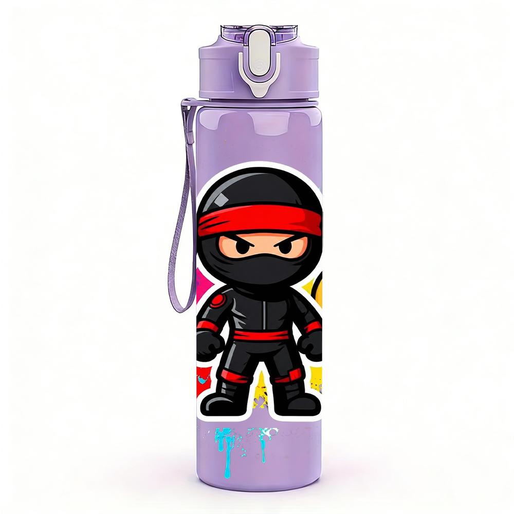 1pz Ninja Kid Ritratto a Schizzi di Colore 750ml Bottiglia d'Acqua Colorata in Plastica Tappo Flip-Top Anti-Perdita Per Sport Ufficio Uso Domestico
