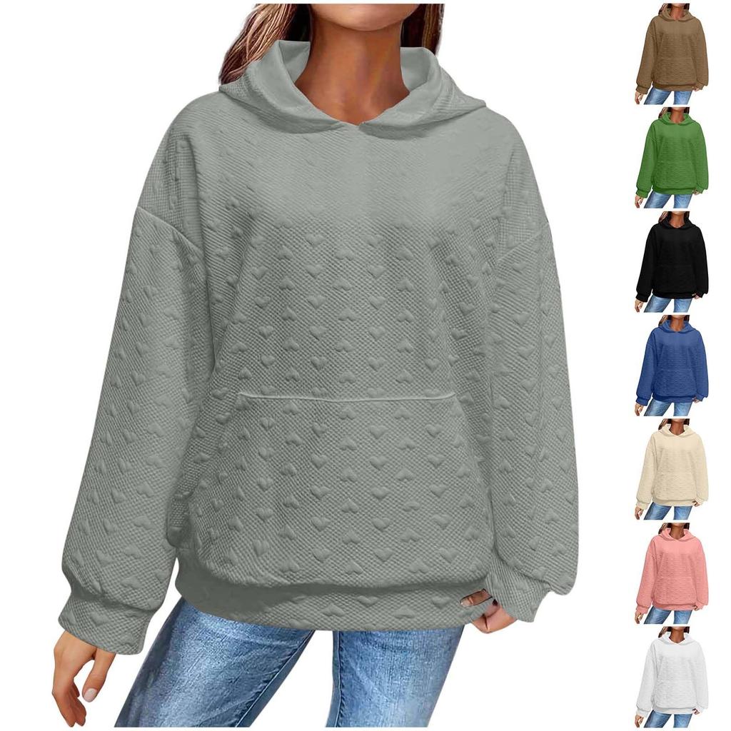 Women's Fashionable Casual Solid Color Long Sleeved Hooded Pocket Pullover Sweater Sweatshirt Top