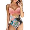 One Piece Women Set Swimsuit Print  Backless Puch Up Solid Sexy Women's Swimwear Bandage Ruched Female Bathing Suit Beachwear