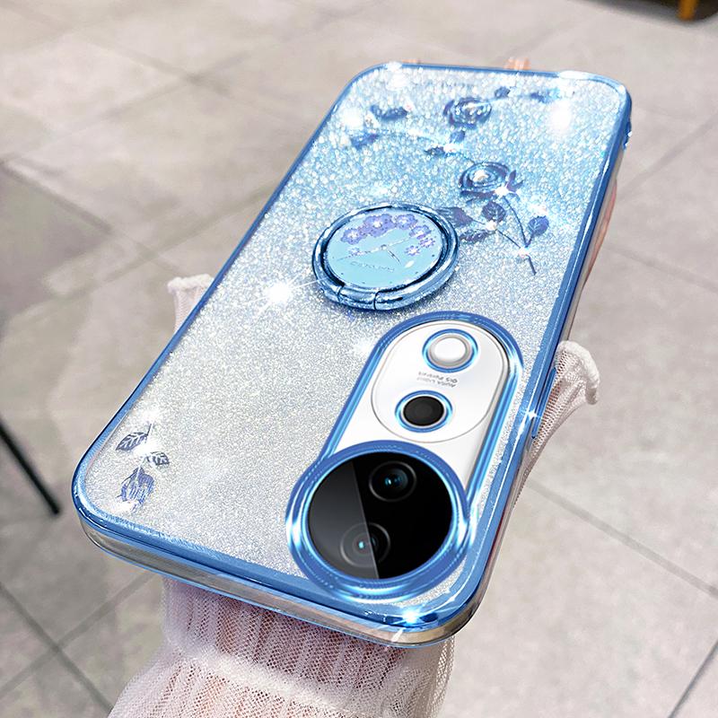 For Vivo S19 Pro 5G Case Ring Holder Cute Floral TPU Phone Cover Gradient