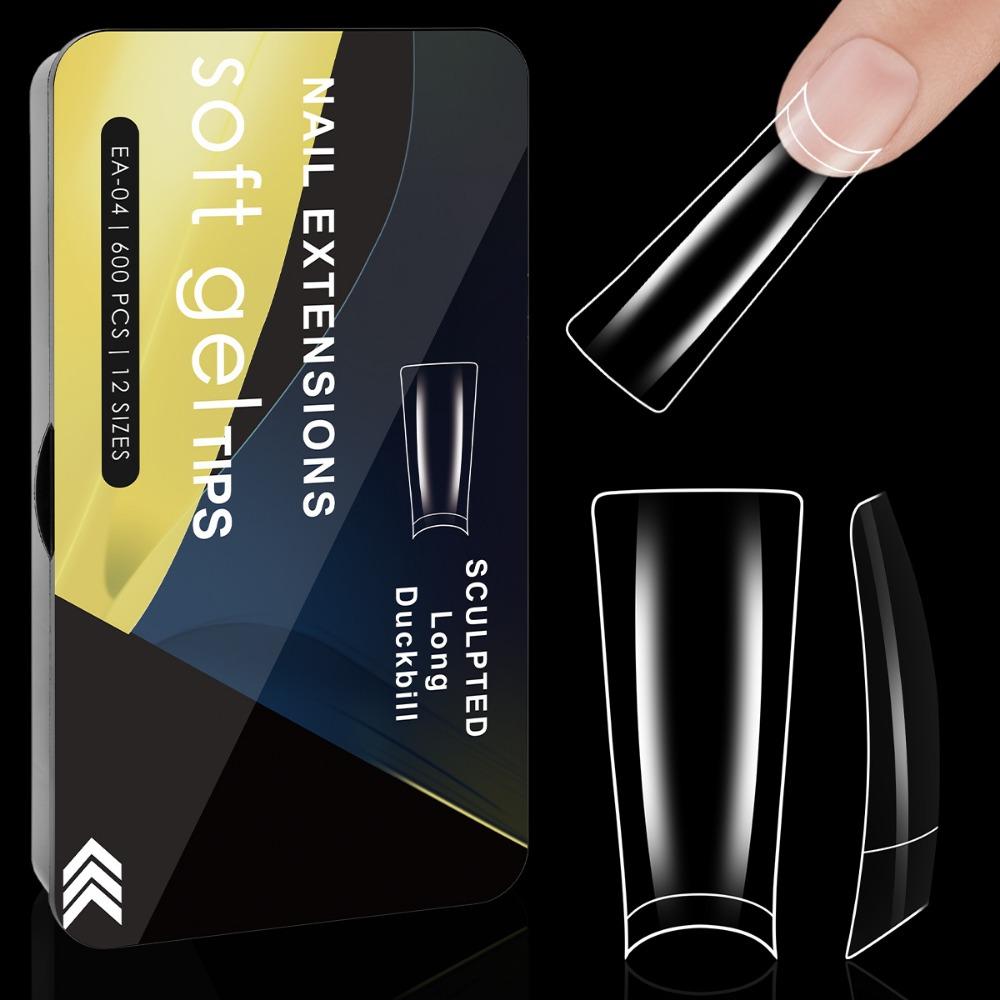 

600PCS Clear False Nails Tips Duckbill Shaped Gel Nail Tips New Fake Nails Manicure Tools 4