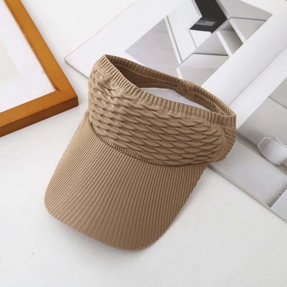 Solid Color Fish Scale Knitted Visor Cap Breathable Sunscreen Empty Top Hat  Women