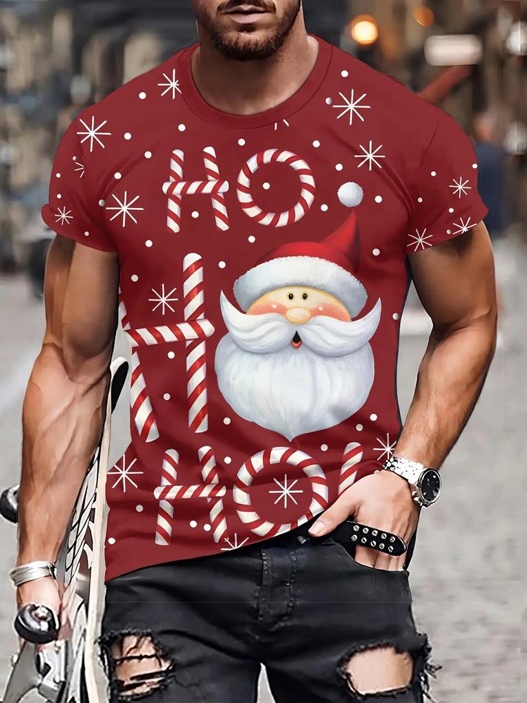 2026 Weihnachten 3D-gedrucktes T-Shirt Cartoon-Grafik T-Shirt für Männer Rentier Süßigkeiten Grafik T-Shirts Geschenke Oversize T-Shirt