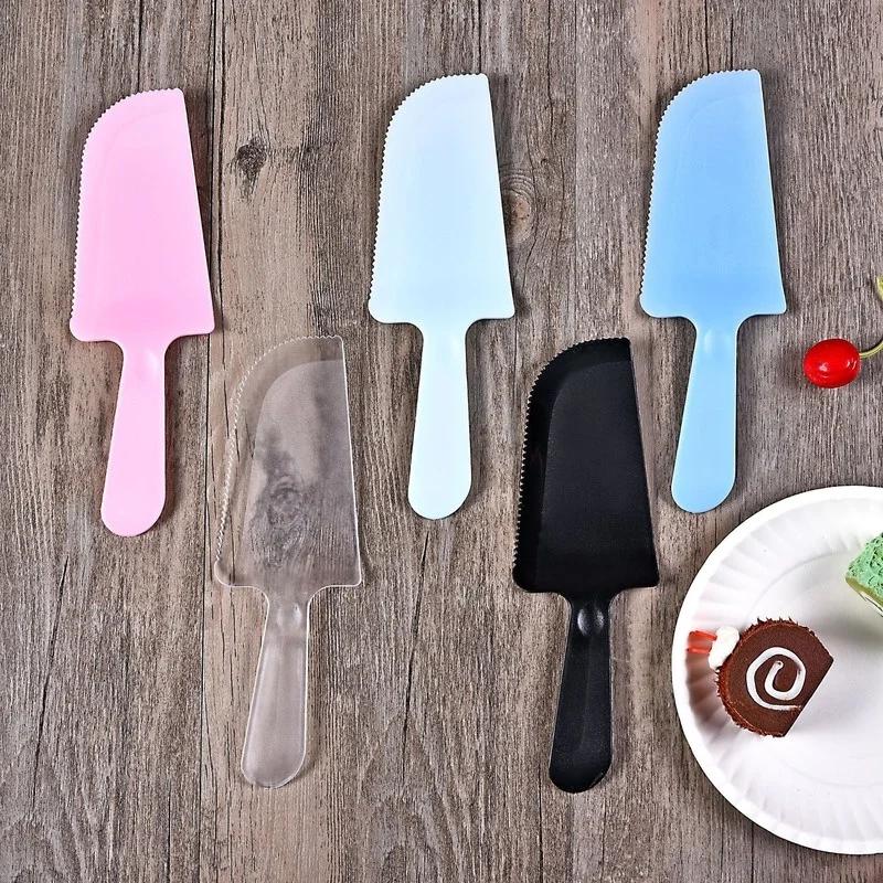 10Pcs Disposable Plastic Birthday Cake Knife Food Grade Safe  Kitchen Tools прозрачный