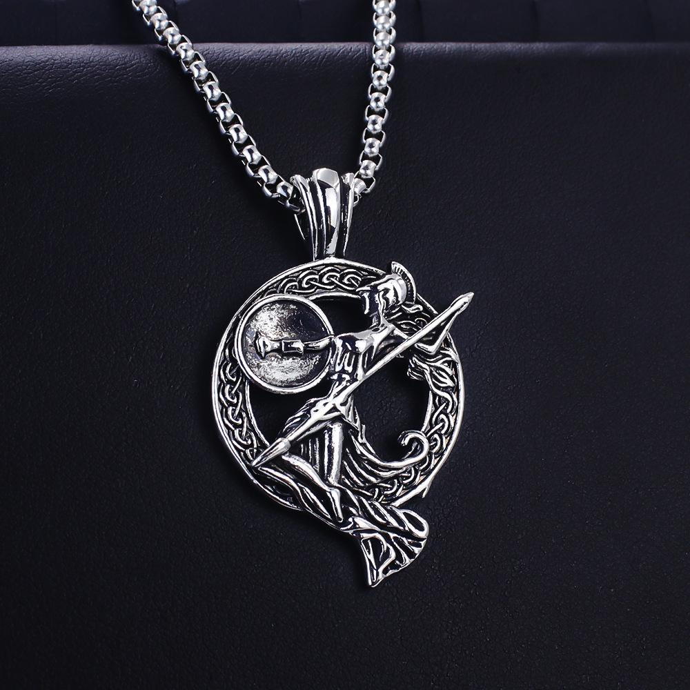 European Viking Titanium Steel Rune Necklace with Stainless Steel Spearhead and Compass Pendant