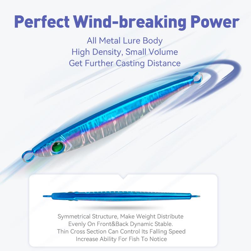Kingdom Far Casting Sinking Slow Jigging 30g 80mm 60g 100mm Micro Jig Fishing Lure Artificial Saltwater Bass Bait Tackle