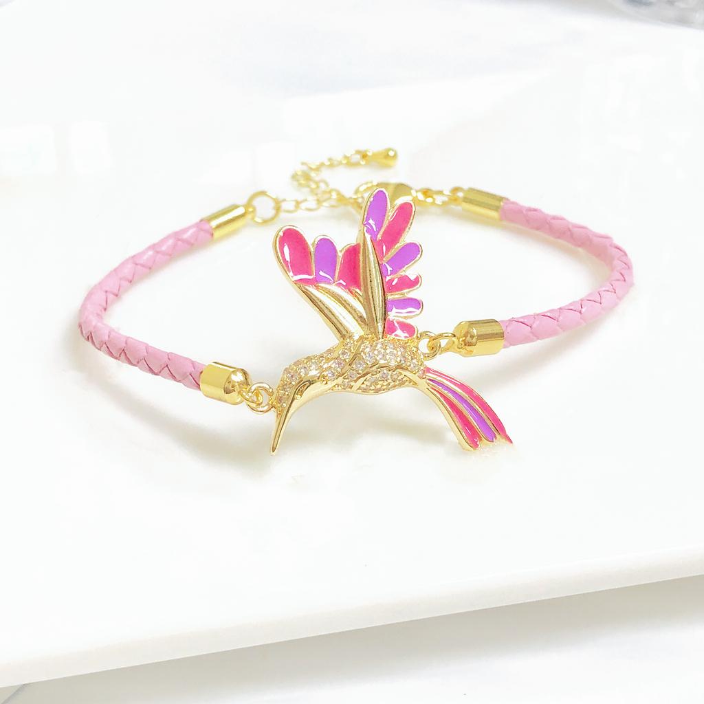 Hot Sale Zircon Hummingbird Leather Rope Braided Bird Bracelet New Fashion for Women Girls Daily Party Wear Gold-Plated Jewelry