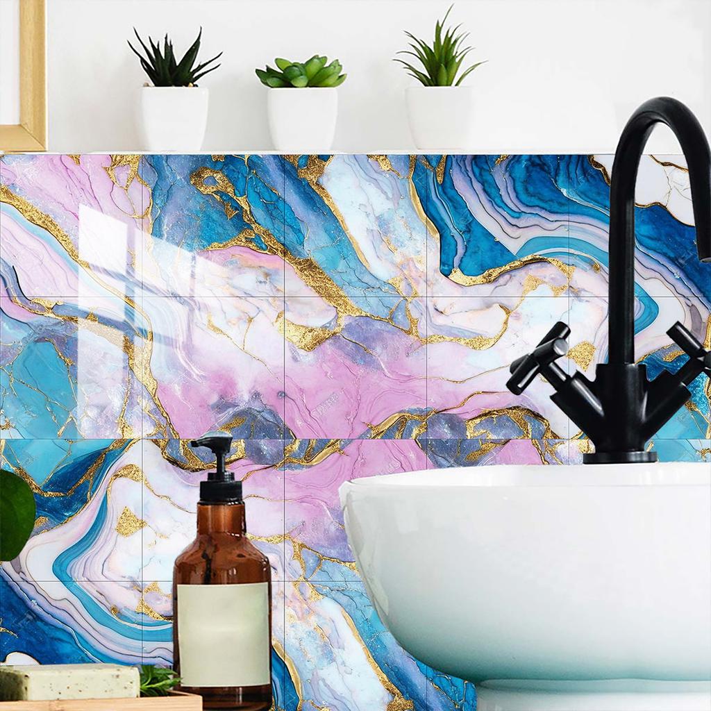 10 Stück Luxuriöse Bunte Marmor Fliesen Aufkleber Kristall Hart Abziehen und Aufkleben Wasserdichte Wandaufkleber Küche Badezimmer Rückwand