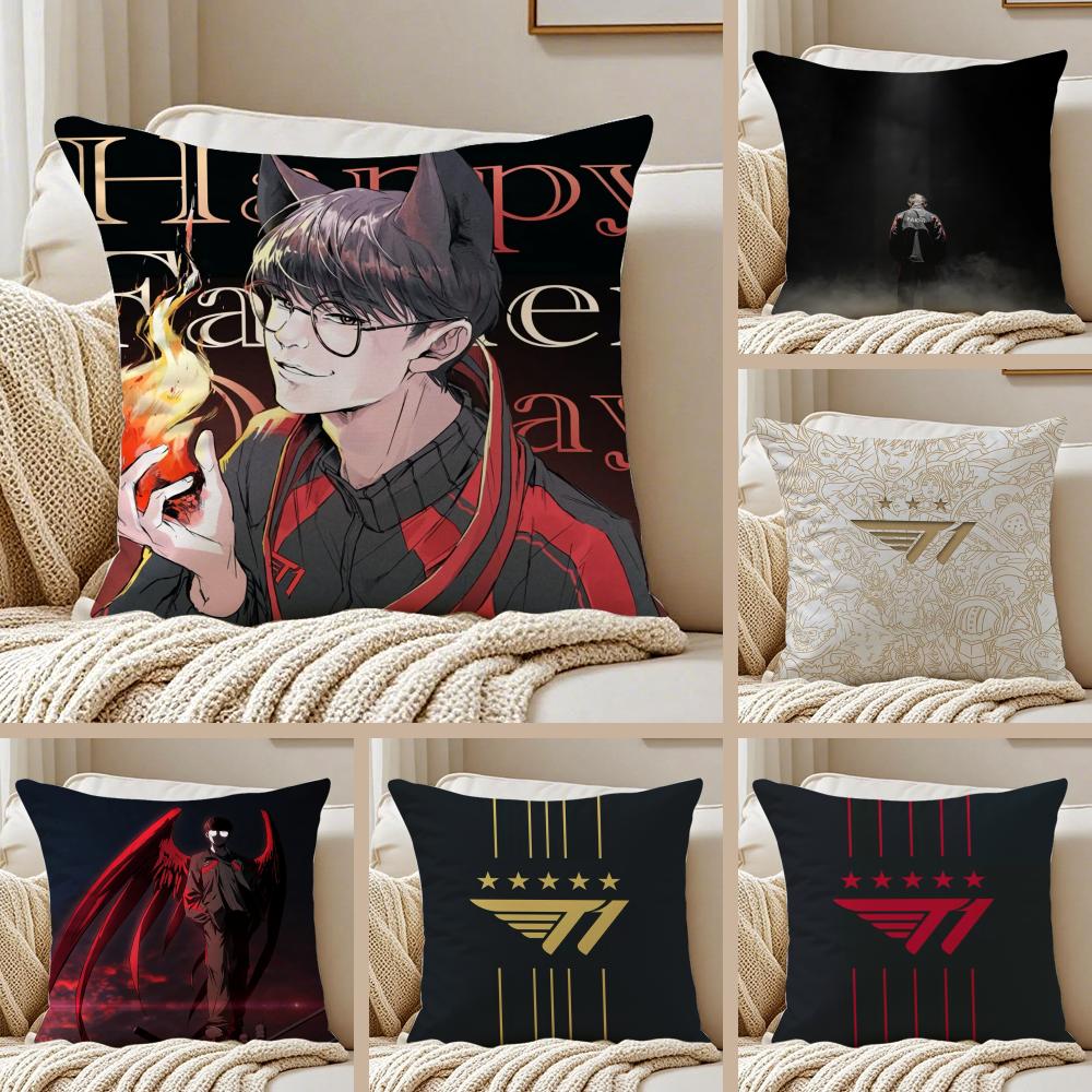Korean LOLS SKT T1 2024 Five Champion FFaker Cushion Cover Pillowcase Antidustmite Living Room Sofa Decor Cushion Room