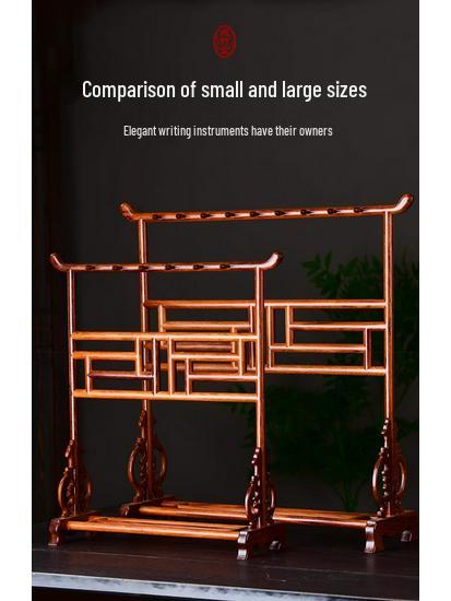 Rosewood Calligraphy Brush and Pen Holder - Solid Wood Rack for Study Treasures