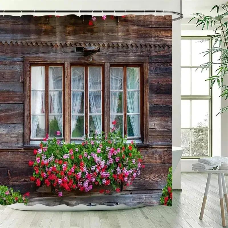 Vine Leaves Shower Curtain Green Plant Leaf Grey Wall Spring Floral Bath Curtains Set Polyester Fabric Bathroom Decor with XT6