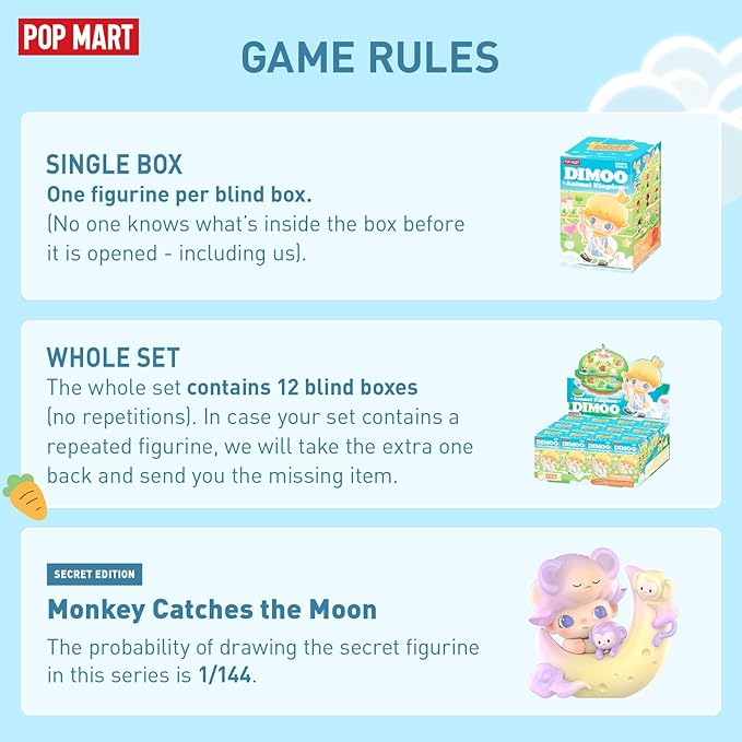 POP MART DIMOO Animal Kingdom Series Figures, 1 PCs DIMOO Blind Box Figures,Holiday Birthday Gifts for Girls and Boys,