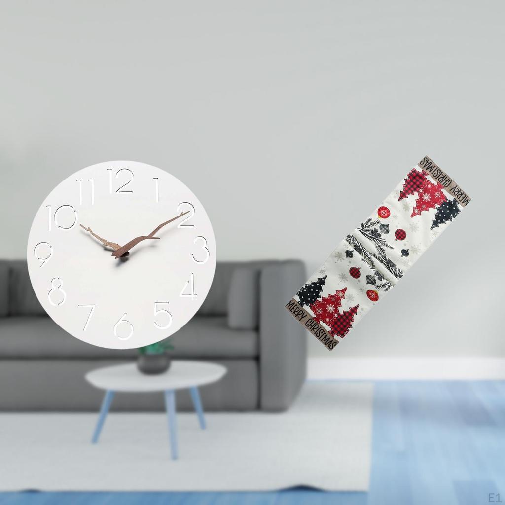 Silent Wall Art Clock for Home Kitchen Office Study Room with Seasonal Winter Xmas Tree Tablecloth