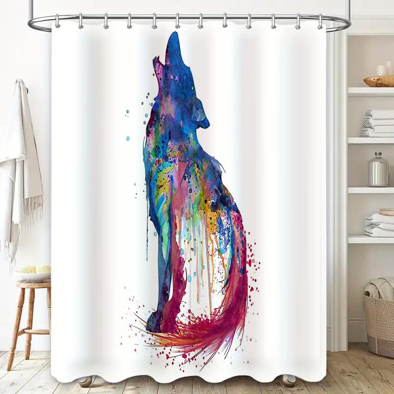 Wolf Shower Curtain Abstract Animal Art Nature Forest Decor Bathroom Set Waterproof Modern Home Decor Gift